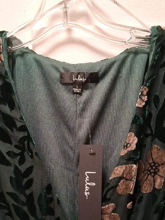 Lulu's Emerald Green Velvet Floral Wrap Maxi Dress with Metallic Accents - Picture 2 of 13
